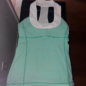 Lululemon Scoop Neck Tank Size 6 Savage Green White Stripe Scoop Neck 2010